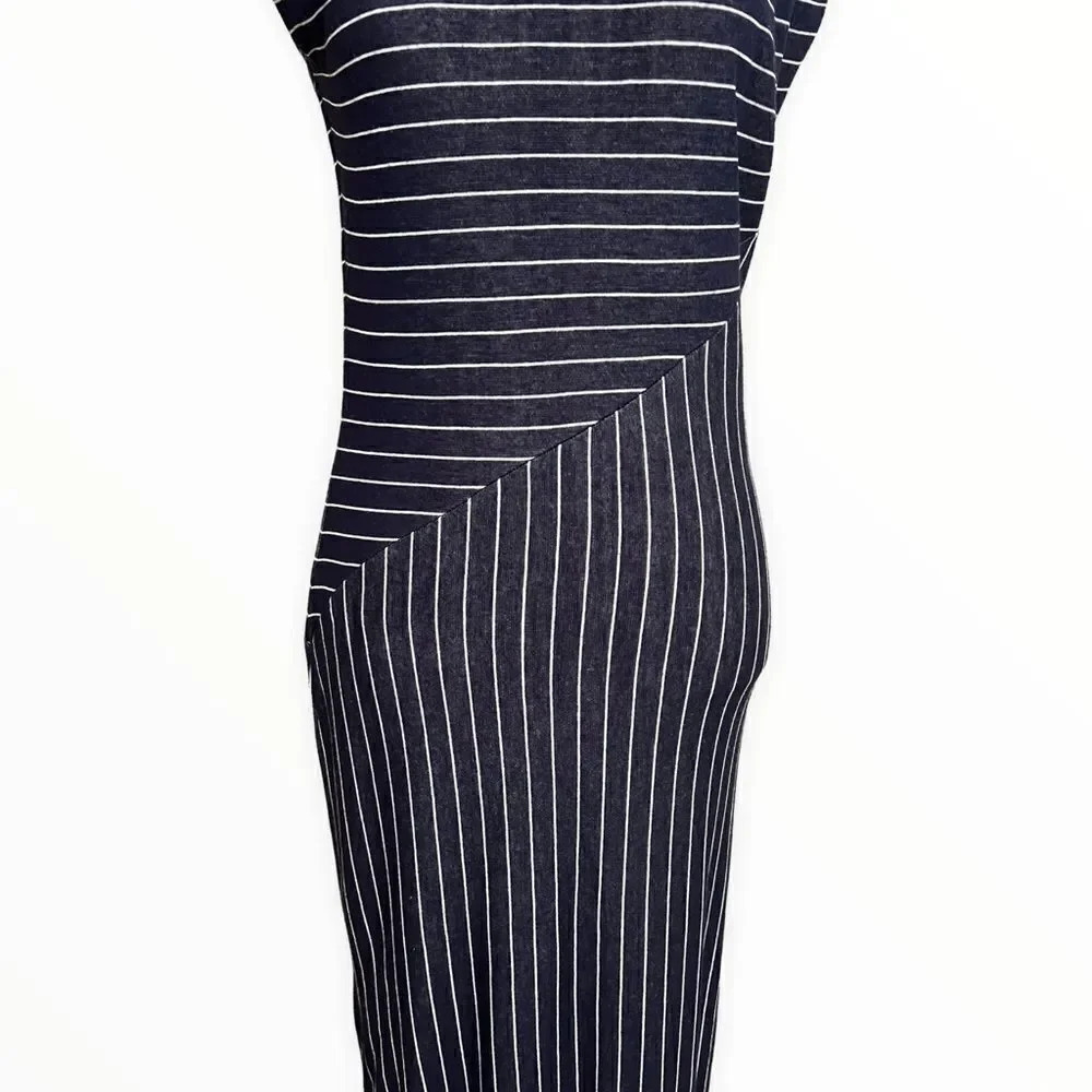 ARMANI EXCHANGE | Navy | White Stripes Midi Dress - Picture 5 of 8